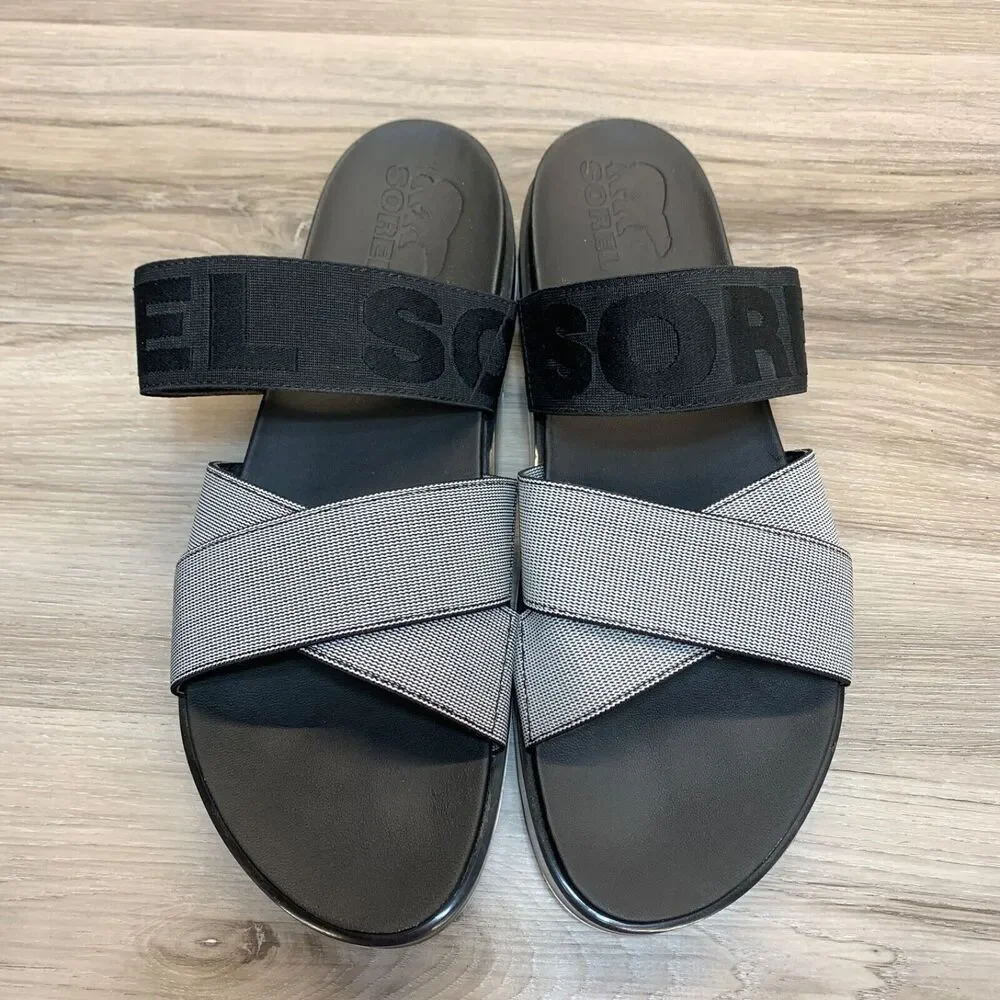SOREL Women’s Roaming Sport Slide Sandals Black White Size 11 Shoes‎